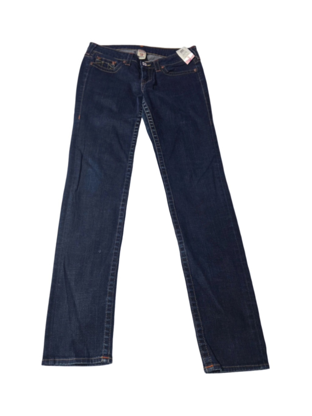 Women's True Religion Jeans Size 12 Dark Blue Orange Stitching